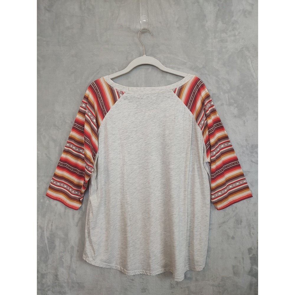 Panhandle Slim Womens XXL Western Graphic Tee Serape Raglan 3/4 Sleeve Gray NEW - Picture 3 of 10